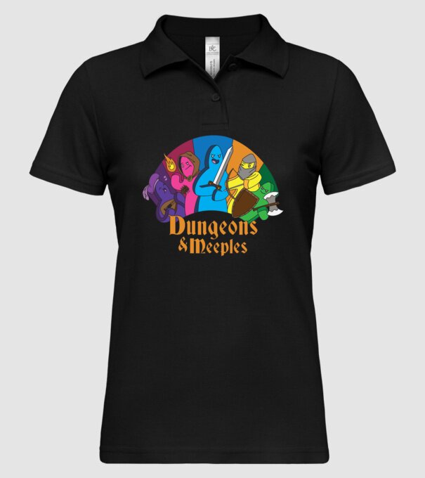 Dungeons Meeples model negru pe tricou