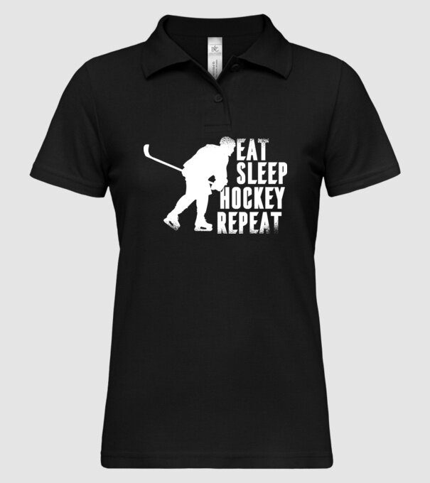 Eat Sleep Hockey Repeat model negru pe tricou