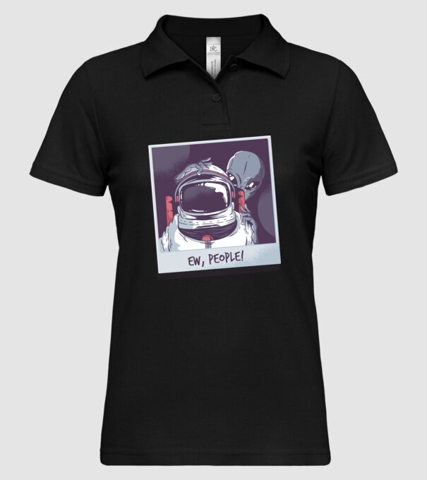Ew, Oameni - Astronaut cu extraterestru model negru pe tricou
