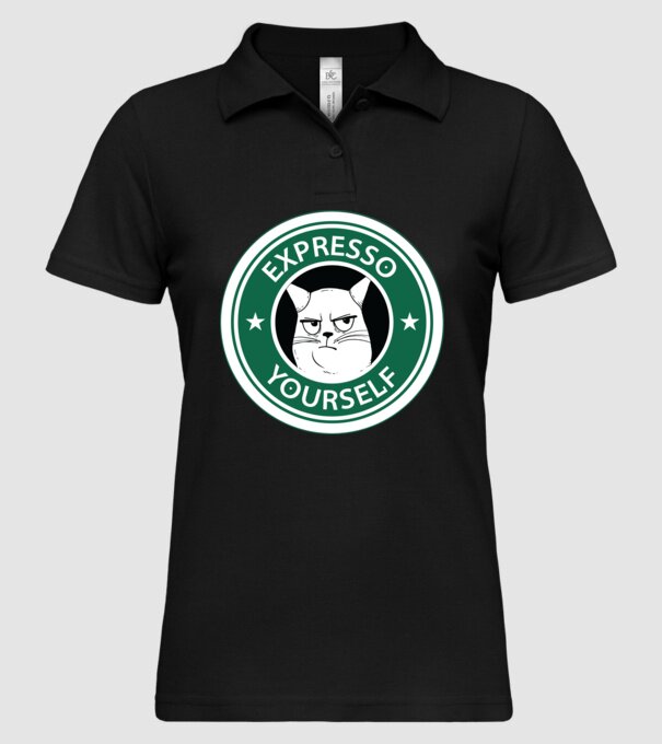 Expresso Yourself tricou Pisică cu cafea model negru pe tricou