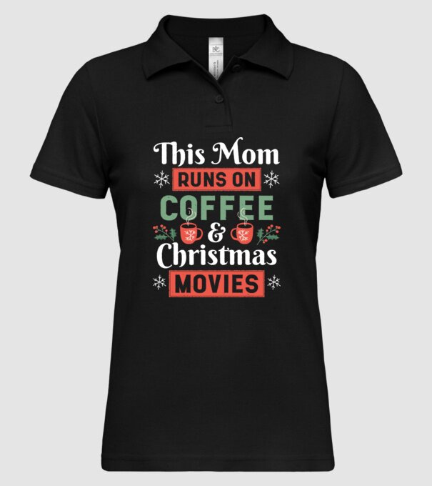 Această mamă funcționează cu cafea și filme de crăciun model negru pe tricou