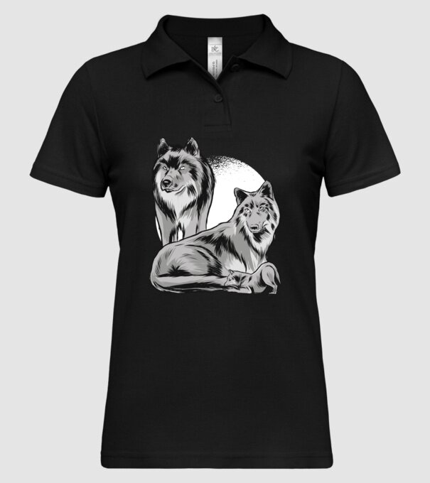 Familie de lupi model negru pe tricou