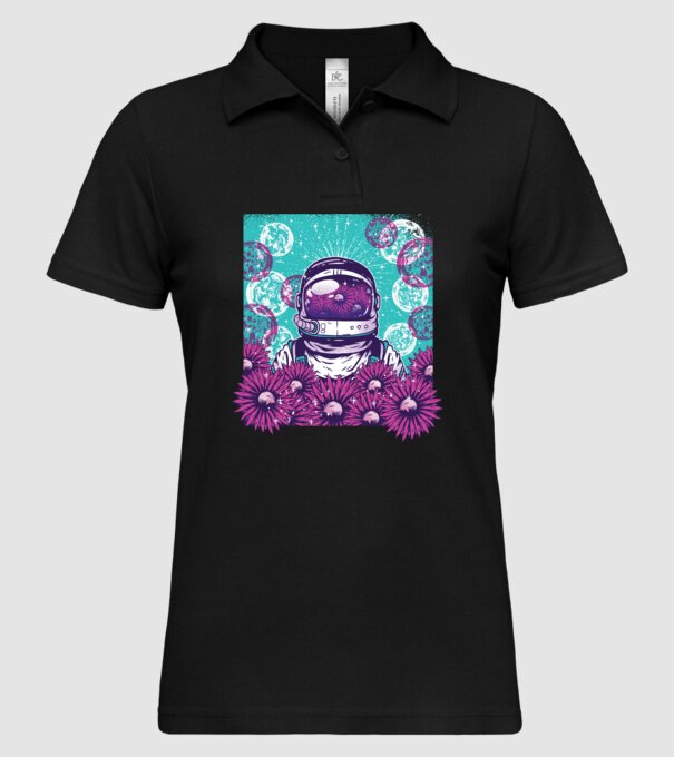 Floral Astronaut model negru pe tricou
