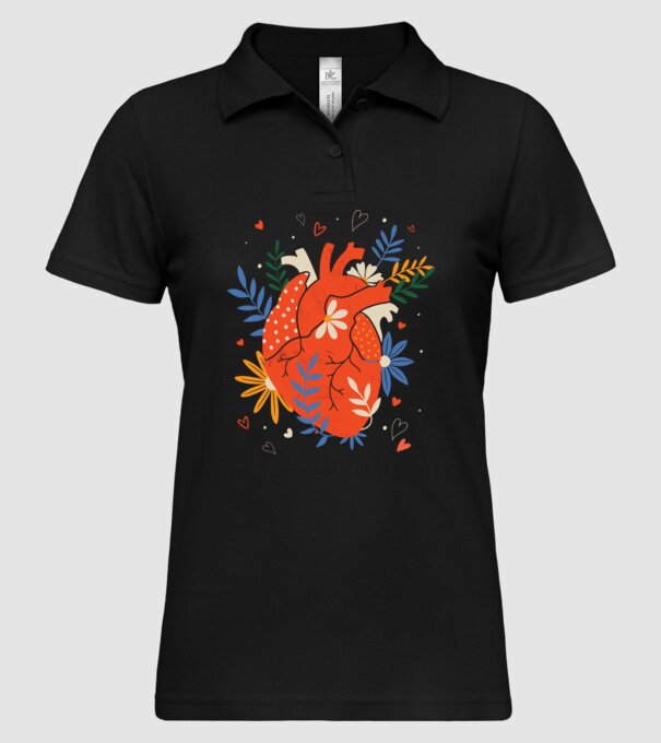 Inimă Floral model negru pe tricou
