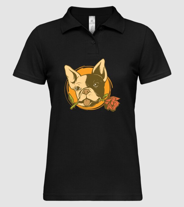 Bulldog francez cu trandafir model negru pe tricou