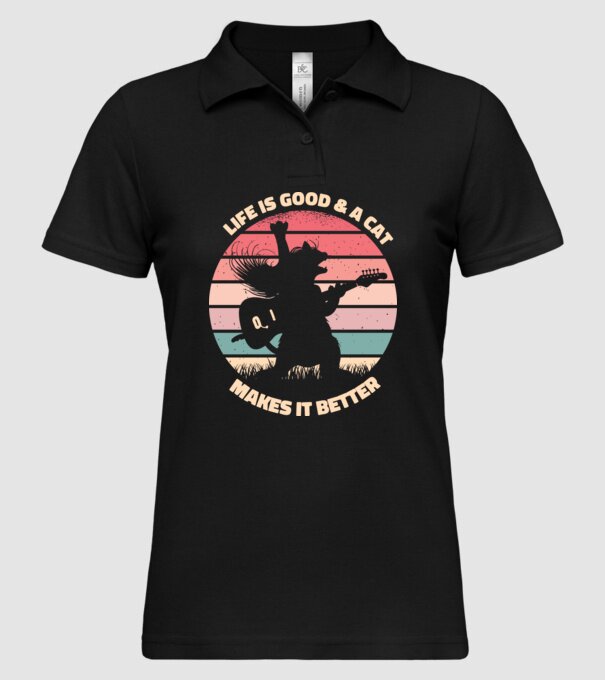 Pisică Chitaristă model negru pe tricou