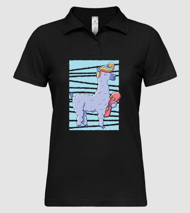 Lama Skateboarder model negru pe tricou