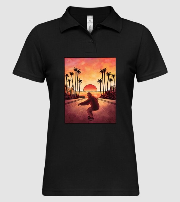 Apus de soare Skateborder model negru pe tricou