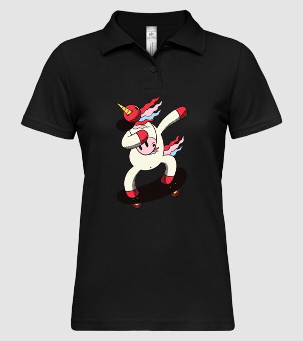 Skateboarder Unicorn DAB model negru pe tricou