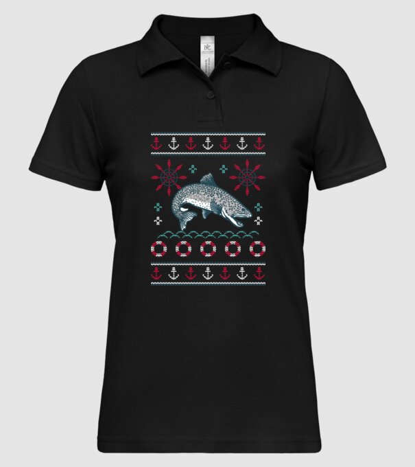 Pulover urât cu pește model negru pe tricou