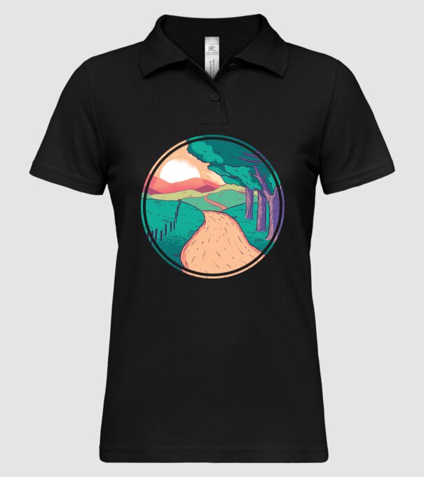 Drum spre casă la apus de soare model negru pe tricou