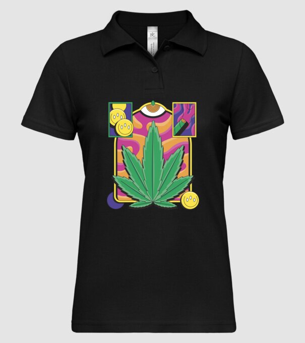 Hippy Cannabis model negru pe tricou