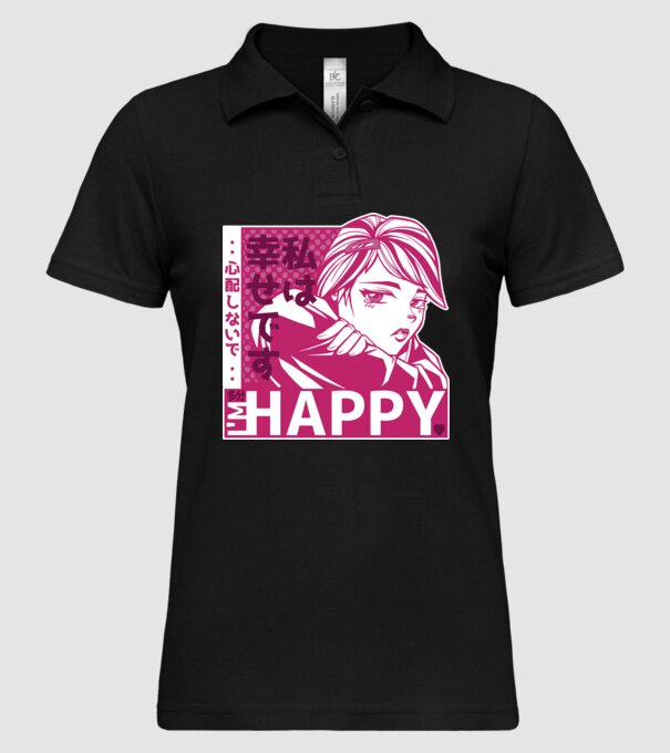 'I''m happy fată Anime antisocială' model negru pe tricou