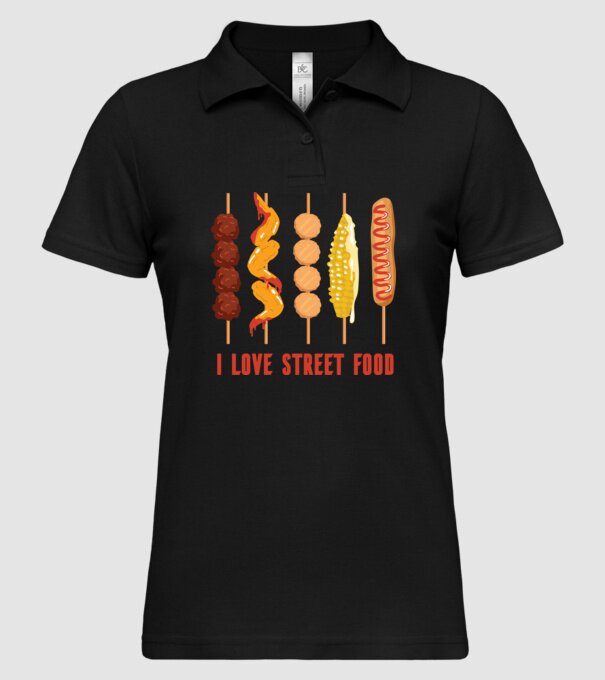 I Love Street Food model negru pe tricou