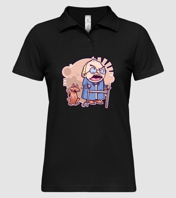 Bunic în vârstă cu pisică model negru pe tricou