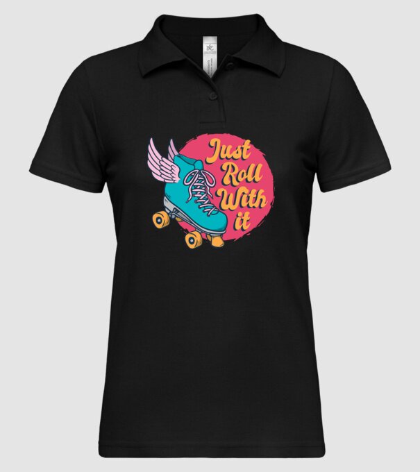 Just Roll with it - patine cu rotile model negru pe tricou