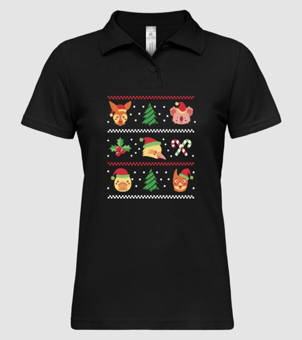Pulover urât Animale de Crăciun model negru pe tricou