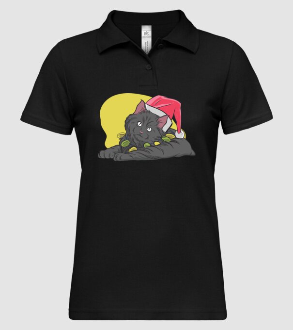 Pisică de Crăciun model negru pe tricou