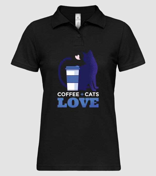Cafea + Pisici = dragoste model negru pe tricou