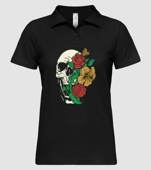Trandafir craniu model negru pe tricou