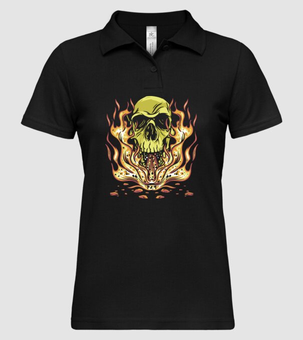 Craniu în flăcări model negru pe tricou