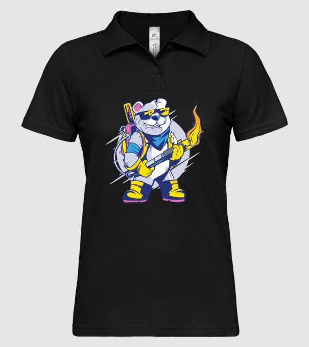 Urs cu aruncător de flăcări model negru pe tricou