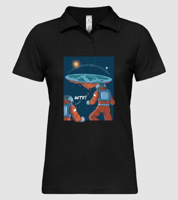 Astronaut Pământ plat model negru pe tricou