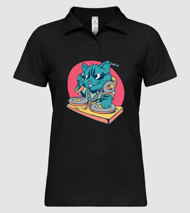 Pisică DJ model negru pe tricou