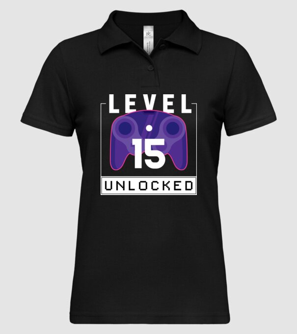 Level 15 Unlocked Gamer Birthday model negru pe tricou