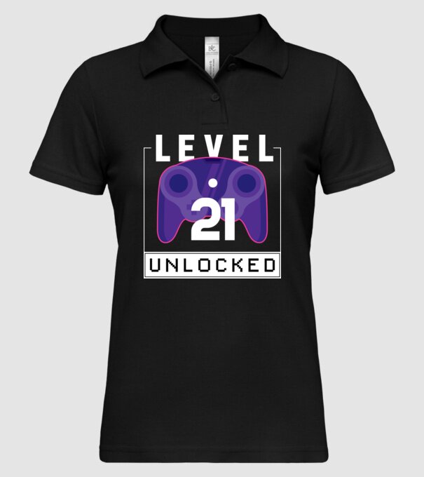 Level 21 Unlocked Gamer Birthday model negru pe tricou