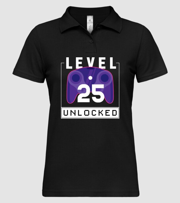 Level 25 Unlocked Gamer Birthday model negru pe tricou