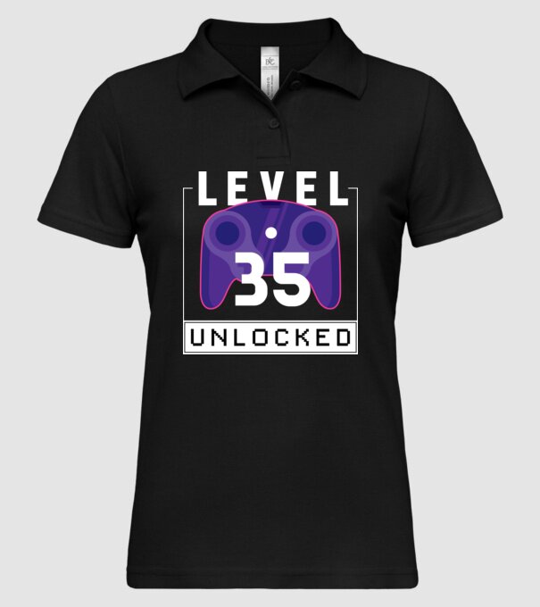 Level 35 Unlocked Gamer Birthday model negru pe tricou