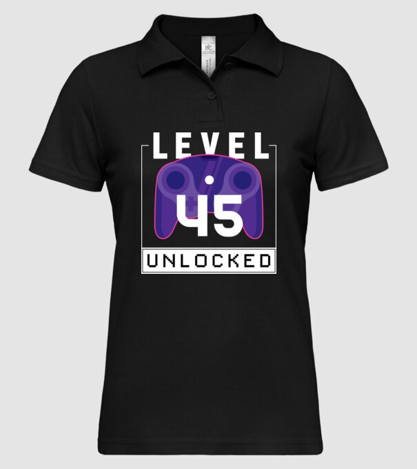 Level 45 Unlocked Gamer Birthday model negru pe tricou