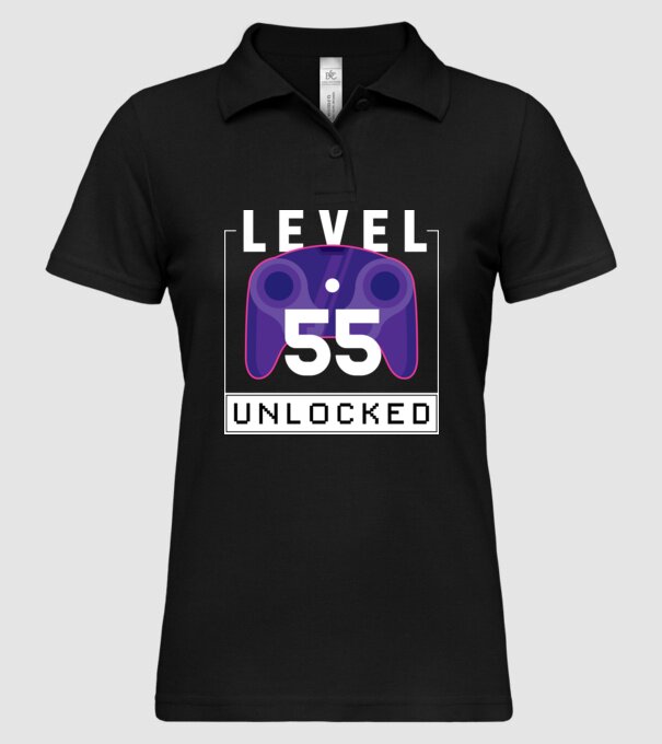 Level 55 Unlocked Gamer Birthday model negru pe tricou