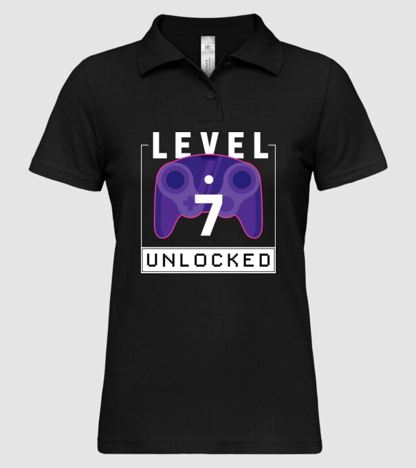 Level 7 Unlocked Gamer Birthday model negru pe tricou