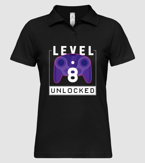 Level 8 Unlocked Gamer Birthday model negru pe tricou