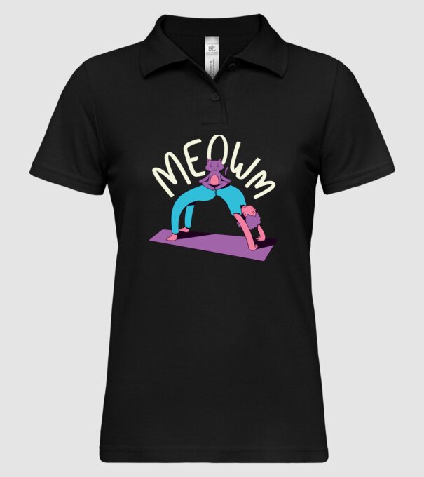 Meowm - Pisică Yoga model negru pe tricou