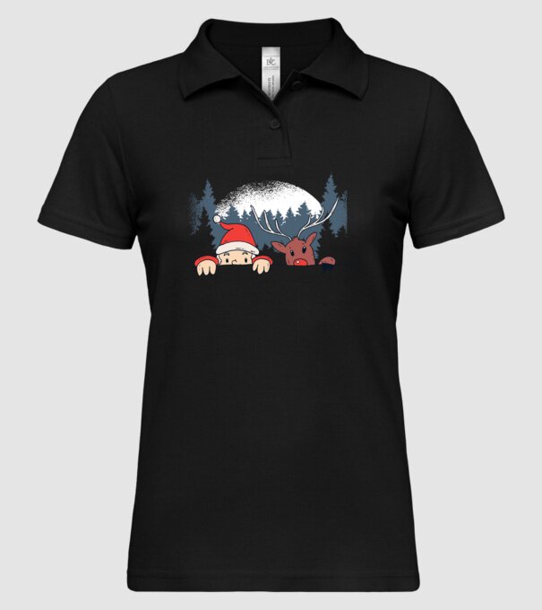 Moș Crăciun și Rudolf trag cu ochiul model negru pe tricou