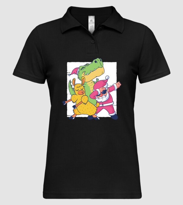 Moș Crăciun Llama T-rex DAB pentru Crăciun model negru pe tricou