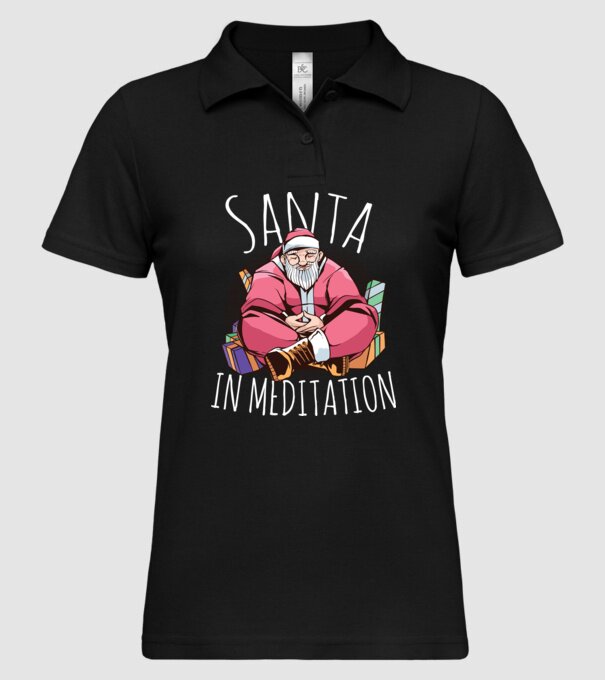 Tricou de Crăciun Moș Crăciun meditație model negru pe tricou