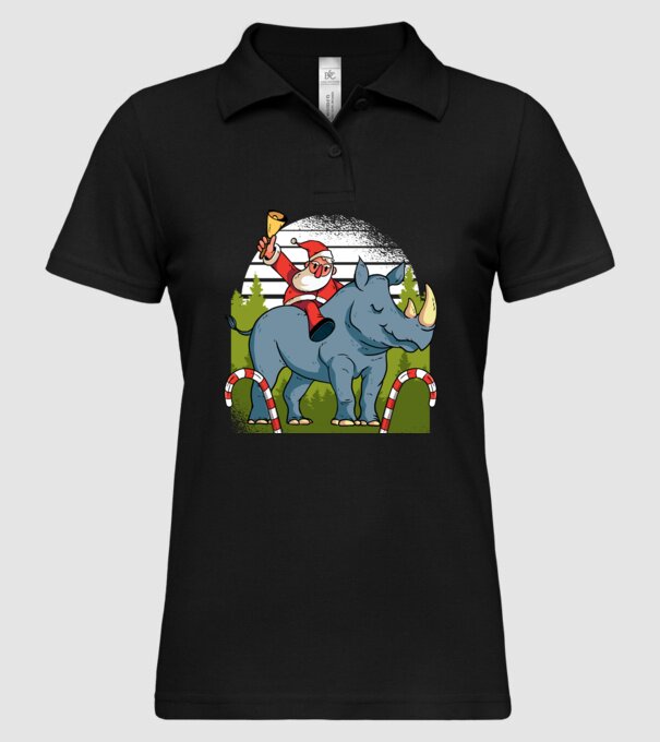 Moș Crăciun pe Rinocer model negru pe tricou