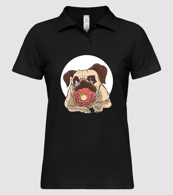 Mops cu gogoașă model negru pe tricou