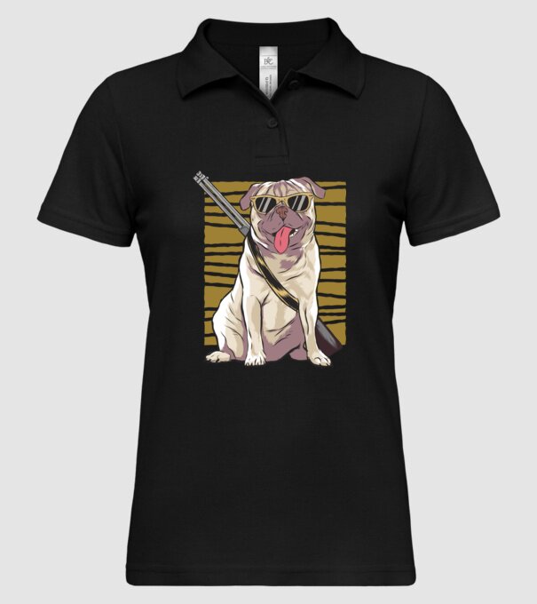 Mops cu pușcă tricou amuzant cu câine model negru pe tricou
