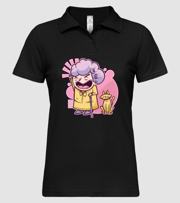 Bunică cu pisică model negru pe tricou