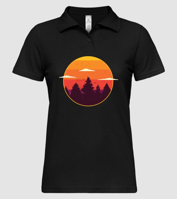 Apus de soare în pădure model negru pe tricou