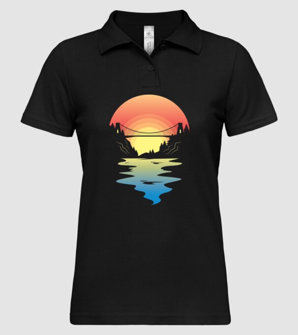 Peisaj apus de soare model negru pe tricou