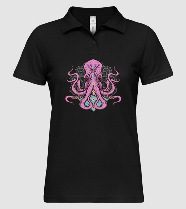 Yoga Octopus model negru pe tricou