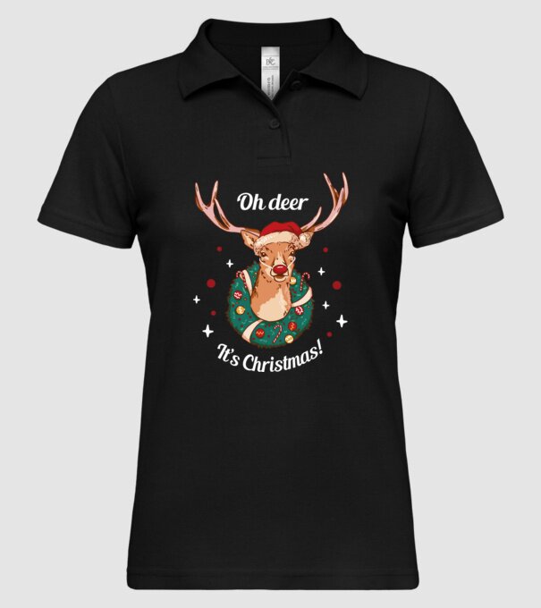 Oh deer, Christmas is here model negru pe tricou
