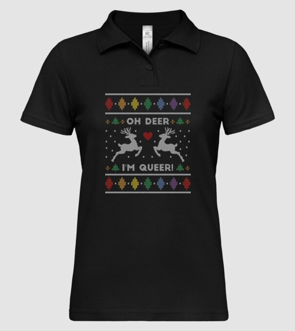 'Oh Deer, I''m Queer Ugly Sweater' model negru pe tricou