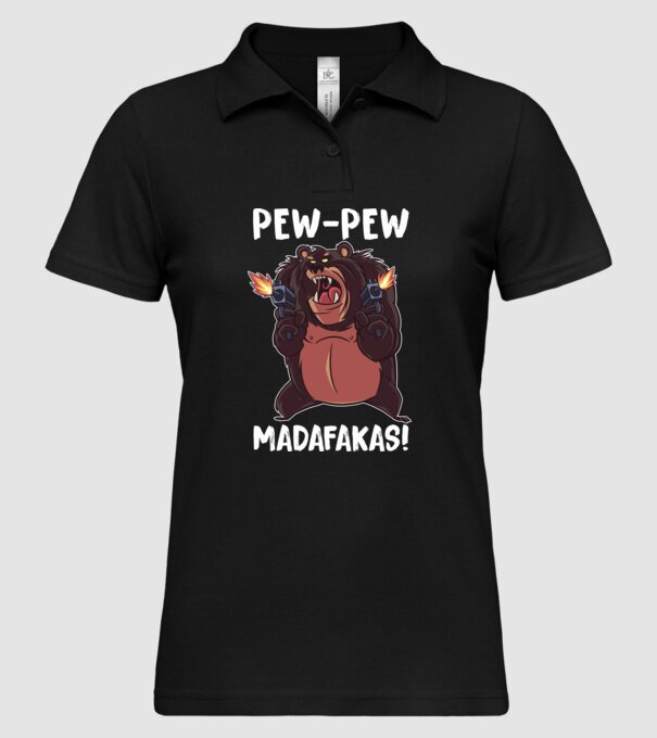 Pew Pew Pew Madafakas Urs model negru pe tricou